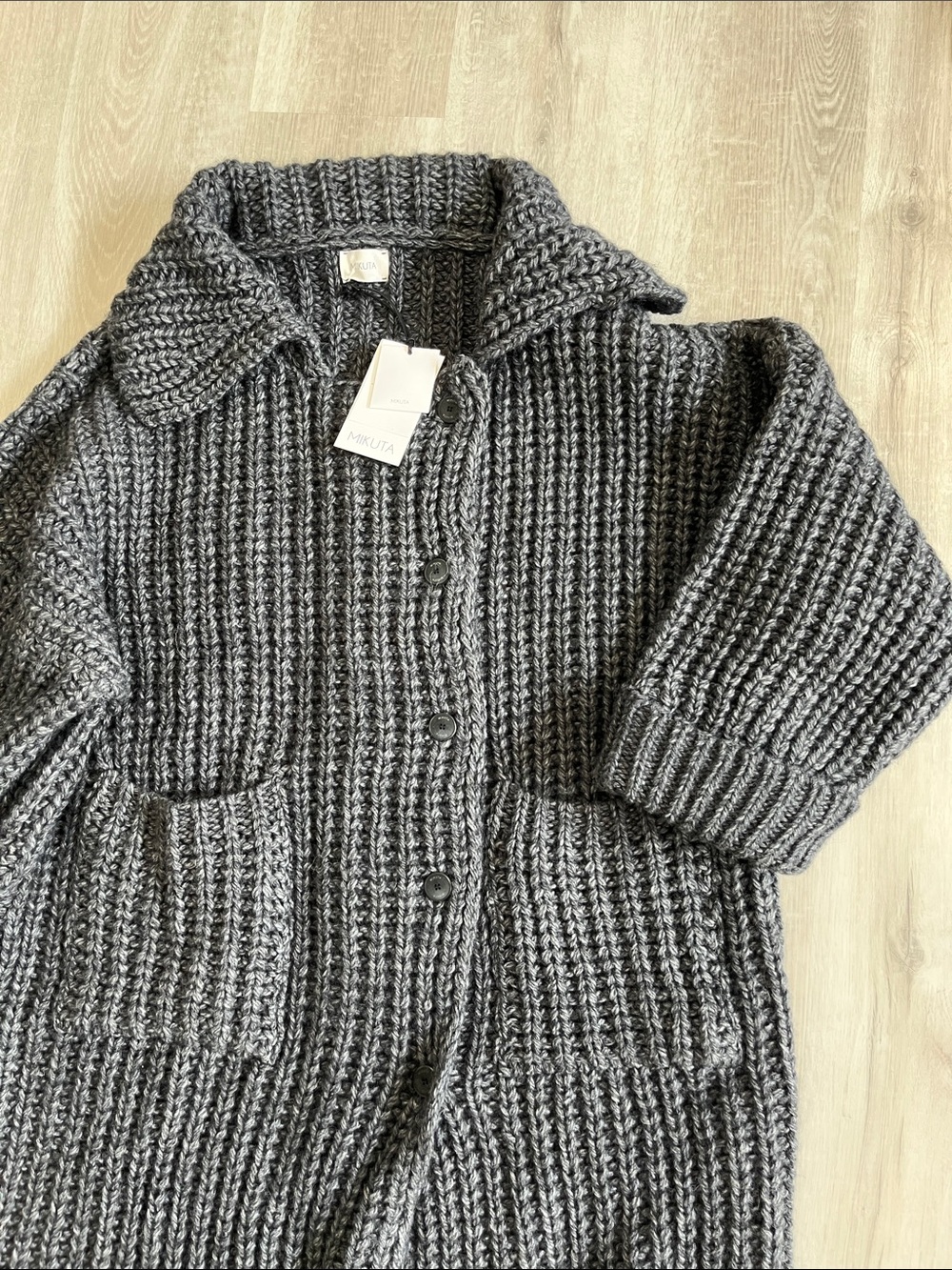 MIKUTA Dark Grey Long Knit Cardigan Alpaca Wool Oversized M/L NWT Made Portugal - Picture 14 of 14